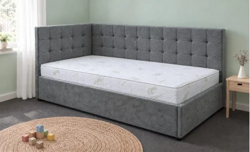Pat Tapițat de Colț Claudia 90x200, Nice Velvet 23, Gri Închis