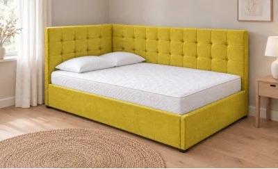 Pat Tapițat de Colț Claudia 180x200, Lemon 43, Galben Muștar