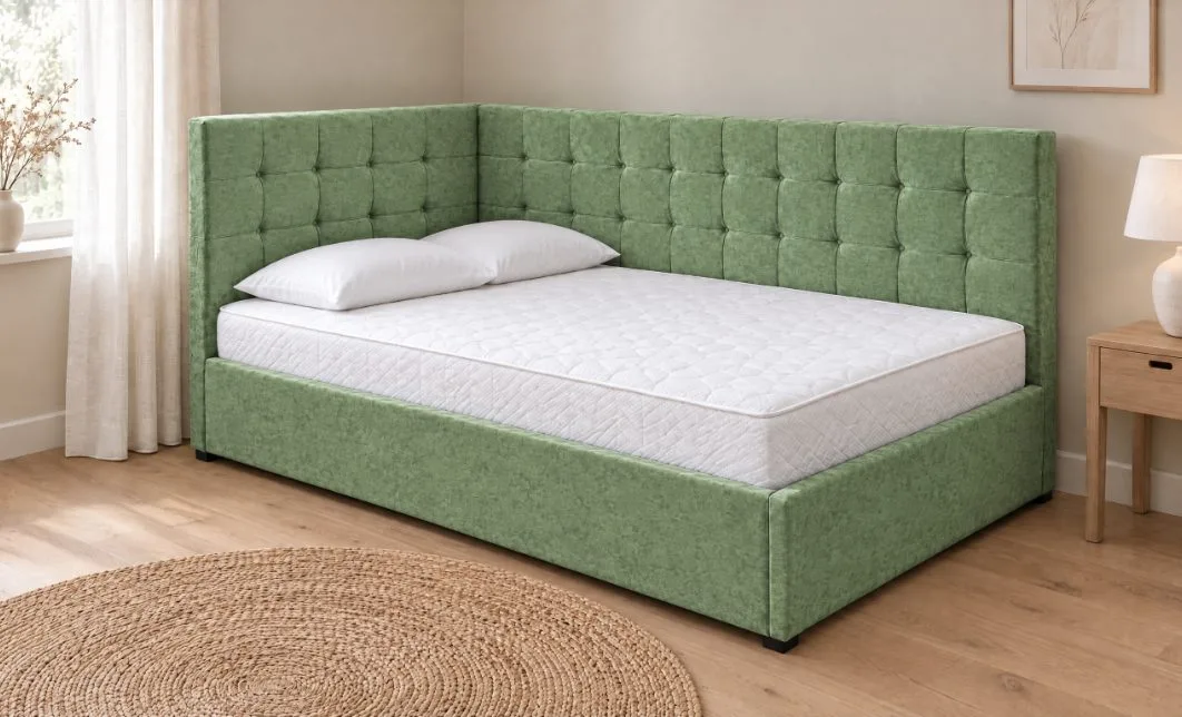 Pat Tapițat de Colț Claudia 160x200, Nice Velvet 14, Verde Mentă