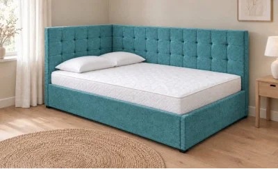 Pat Tapițat de Colț Claudia 180x200, Nice Velvet 19, Cyan