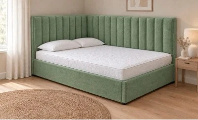 Pat Tapițat de Colț Klaus 140x200, Nice Velvet 14, Verde Mentă