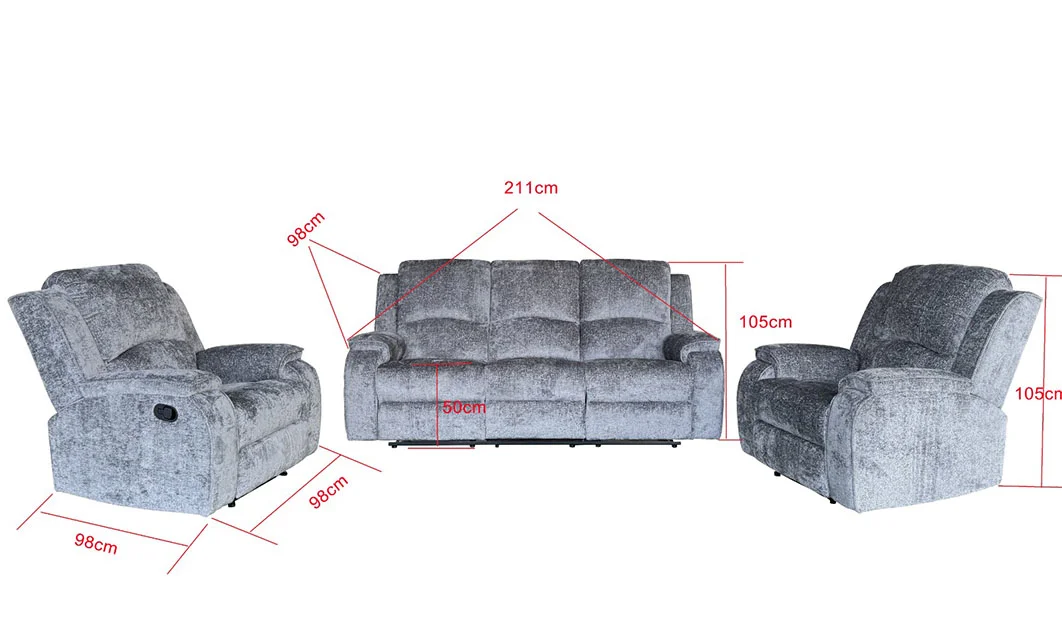 Set canapea cu 2 fotolii, sistem recliner manual Amber , Gri 1