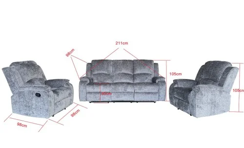 Set canapea cu 2 fotolii, sistem recliner manual Amber , Gri