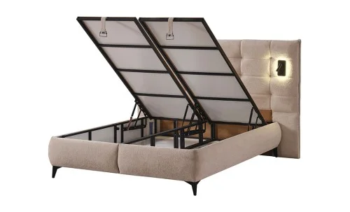 Set Pat Tapițat cu Saltea Siesta Plus și Somieră Rabatabilă, Bej, 140x200