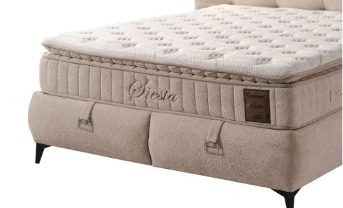 Set Pat Tapițat cu Saltea Siesta Plus și Somieră Rabatabilă, Bej, 140x200