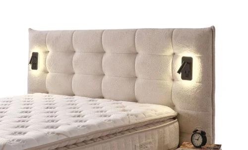 Set Pat Tapițat cu Saltea Siesta Plus și Somieră Rabatabilă, Bej, 140x200